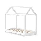 VitaliSpa Hausbett Wiki Weiß Kinderbett Kinderhaus Kinder Bett Holz Matratze (Weiß Lackiert, 70 x 140 cm)