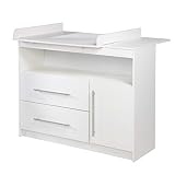 roba breite Wickelkommode 'Maren' inkl. Wickelansatz, Kinderzimmer Kommode mit einer Tür, einem offenen Fach und zwei Schubladen, Wickelhöhe 90 cm, weiß