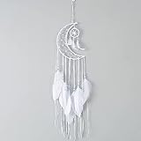 DEGY Dreamcatcher, Vintage Home Decor Traumfänger, Wandteppich Mond, Traumfänger aus Baumwolle, mit Quasten, Dekorationen, Traumfänger mit Federn, Hängeornament (weiß)