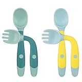 Vicloon Babylöffel, 2 Set Baby-Fütterlöffel Lernlöffel BPA-frei, weicher Perfekter selbstflexibler Lernlöffel Fütterungs-Trainingslöffel for Babies 6 Months and Older (Grün Gelb)
