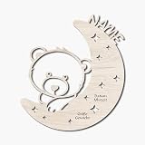 Namofactur Nachtlicht Teddy auf dem Mond für Kinder aus Holz | personalisierbare Geschenk-Idee zur Geburt oder Taufe | Schlummerlicht in verschiedenen Farben und LED/RGB-Optionen