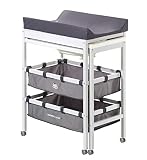 roba Bade Wickelkombination Rock Star Baby - Mobiler Wickeltisch ausziehbar mit Badewanne - Kombination Wickeln & Baden aus Holz - Inkl. Wickelauflage grau