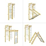 Kidsmont® Sprossenwand für Kinder | Indoor Klettergerüst | Sprossenwand Kinderzimmer | Turnwand aus natürlichem Holz 225 cm Höhe | Kinder Klettergerüst Indoor | 100% ECO (Naturholz, Blau)