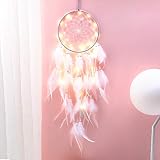 Hongyans Traumfänger mit LED Licht Handgefertigt Dreamcatcher mit Federn Böhmen Dekoration für Schlafzimmer Hochzeit Wandbehang Ornament Mädchen Kinder Geschenk