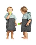 Vivida Lifestyle – Premium Poncho Handtuch mit Waffle-Kapuze, Große Tasche mit Reisverschluss für den Strand, zum Surfen (Baby für 0-3 Jahre, Grau/Blau)