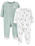 Simple Joys by Carter's Unisex Baby Strampelanzug 2-Wege-Reißverschluss Thermo mit Füßen, 2er-Pack, Streifen, 0 Monate