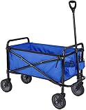 Amazon Basics Zusammenklappbarer Bollerwagen für den Garten, faltbar, mit Abdeckung, für den Außenbereich, Blau