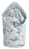 Medi Partners Einschlagdecke Steckkissen 100% Baumwolle, Schlafsack doppelseitiges weich ganzjährig multifunktional antiallergisch Babys, 75 x 75 cm, graue Blument mit grauen Minky