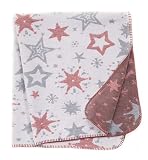 Birsppy Babydecke/Kuscheldecke für Babys, Baumwollmischgewebe, 100x120 cm, Hellrot/Grau - Sterne