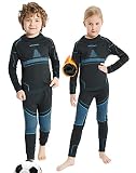 NOOYME Funktionsunterwäsche Kinder Skiunterwäsche Kinder Thermounterwäsche Kinder Atmungsaktiv & Hautfreundlich Sportunterwäsche Kinder Fussball,Schwarz-blau (122/128) 120-125cm