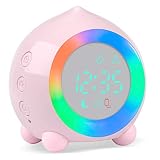 Kinderwecker Digitaler, Wecker Digital Sonnenaufgangssimulator Kinderwecker für Mädchen Jungen mit Bunte Lichter Leiser Wecker Ohne Ticken Schlafzimmer mit LED-Wecklicht & Nachtlichtlampe (Rosa)