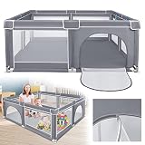 HENGMEI Laufstall Baby Laufgitter Absperrgitter 180x200cmx68cm Aktivitätszentrum mit Rutschfester Atmungsaktivem Netz Kleinkinder Große Sicherheitsspielplatz