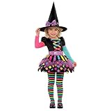 Amscan - Kinderkostüm Bunte Hexe, Kleid, Hexenhut, Strumpfhose, Witch, Zauberer, Mottoparty, Karneval, Halloween