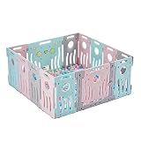 UMAY LONTEK Laufgitter baby playpen Kunststoff Spielzaun Absperrgitter Laufstall für Kinder Groß 14 Paneele mit Kleinen Bällen aus Umweltfreundlich Material HDPE mit Tür und Spielzeugboard