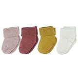 MMBABY 4 Paar Baby Kleinkind Säugling Neugeborenes - Anti Rutsch/Rutschfest Grip Warme Baby Socken Erstlings-Söckchen Baumwolle- Erstlingssocken (Mädchen - 4 Paar, 0_month)