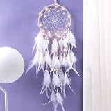 MELARQT Traumfänger, Feder-Traumfänger mit LED-Licht, handgefertigter Traumfänger für Kinder, Schlafzimmer, Wandbehang, Dekoration, Segen, Geschenk und Wandbehang, Heimdekoration, Ornamente, Kunsthand