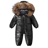 Baby Schneeanzüge Winter Overall Mit Kapuze Daunen-Skianzug Strampler Mädchen Jungen Winter Outfits, Schwarz 12-18 Monate