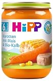 HiPP Karotten mit Mais und Bio-Kalb (6 x 190g), Menü ab 6. Monat, ohne Salzzusatz, mit Omega-3, glutenfrei, in bester Bio-Qualität