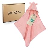 MOYO Kapuzenhandtuch mit Ohren in Rosé I 75x75cm I Kleinkind & Baby Badeponcho aus 100% Frottee-Baumwolle I Babyhandtuch mit Kapuze I Weiches Baby Badetuch I Waschbares Kapuzenhandtuch Baby