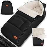 KIDIZ® Babyfußsack Baby Fußsack Winterfußsack Babyschale mit Reißverschluss Kuschelsack Babydecke Kinderwagen waschbar verschließbarer Kopfteil,Tasche, passend für alle Kinderwagen, Farbe:Schwarz