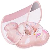 AmzKoi Baby Schwimmring Schwimmhilfe Baby mit Sonnendach Dach Schwimmreifen Baby mit Sicherheitsgurt Anti-Kipp-Schwimmring Schwimmtrainer Kleinkind Schwimmsitz für Baby von 6 bis 30 Monaten, L