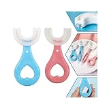 Hjkjamz. 360 ° Baby U-förmige Zahnbürste, Kinder U-förmige Zahnbürste, manuelle Zahnbürste Oralreinigungswerkzeuge for Kinder Training Zähne Reinigung ganz Mund Zahnbürste for Kinder (blau + pink 2-6t