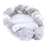 Babynest Neugeborene Nestchen Baby – Velvet Kuschelnest mit Zopf Kissen zerlegbares Set zweiseitig Babynestchen Babybett 75X45, Sterne