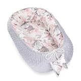Warmes Nestchen Baby 90x50 cm - Kuschelnest Neugeborene Nestchen Winter/Herbst Kokon Babynest Wilde Rose Grau