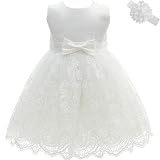 AHAHA Baby Mädchen Prinzessin Kleid Blumenmädchenkleid Taufkleid Festlich Kleid Hochzeit Partykleid Festzug Babybekleidung 3M/0-5Monat Weiß