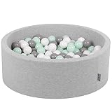 KiddyMoon Bällebad 90X30cm/200 Bälle ∅ 7Cm Bällepool Mit Bunten Bällen Für Babys Kinder Rund, Hellgrau:Weiß/Grau/Minze
