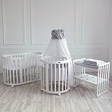 ComfortBaby SmartGrow 7 in 1 Weiss Komplett 12-teilig Set Leinen/Grau, Kinderbett Set, Laufgitter, Beistellbett, Bettwäsche Set,  Matratze, Wickeltisch, Stühle und Kindertisch