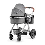 kk Kinderkraft Kinderwagen 3 in 1 VEO, Kinderwagenset, Kombikinderwagen, Buggy, Autositz, Zubehör, Travel System, Zweistufige Federung, Große Räder, Einfaches Zusammenklappen, Grau, 1 Stück (1er Pack)