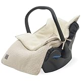 Jollein Fußsack Bliss Knit Nougat - Für Babyschale Kinderautositz Gruppe 0+ und Kinderwagen - Für 3-Punkt- und 5-Punkt-Gurt - Strickmuster und Teddy Futter - Beige.