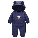 JiAmy Baby Winter Overall Mit Kapuze Schneeanzüge Outfits Bär Strampler Jungen Mädchen Spielanzug Marine 12-18 Monate