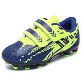 VRPKee Fußballschuhe Halle Jungen 34 Fussball Trainingsschuhe Kinder Fussballschuhe Mädchen Atmungsaktiv Laufschuhe Klettverschluss Sportschuhe für Unisex Blau Grün