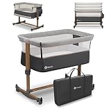 Lionelo Leonie 3 IN 1 Beistellbett Babybett, Schaukelfunktion, 5-stufige Höhenverstellung, Schräglage, Matratze, Abnehmbare Seitenwand, Räder, Seitentasche, Einfach Transport