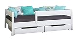 WNM Group Kinder Einzelbett Miki mit Schubladen, 4 Farben, viele verschiedenen Größen, Massivholz & Holz-Platte, 200x90, Weiß