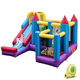 GOPLUS Hüpfburg Aufblasbar, Springburg Bunt, Hüpfschloss mit Rutsche, Spielburg für Kinder, 325 x 323 x 230 cm (Mit Gebläse)