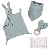 Yoocaa Baby Geschenk zur Geburt Junge & Mädchen - 100% Baumwolle Schmusetuch, Lätzchen und Beißring Geschenke zur Geburt (Mint)