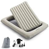 COSTWAY Aufblasbares Kinderbett, 2 in 1 Reisebett mit Matratze, Luftmatratze mit Elektropumpe, Tragetasche & Reparaturset, Luftbett für Kleinkinder bis 150kg Belastbar, 165x118x20cm