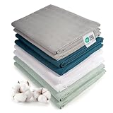MAKIAN 8 Stück Baby Mullwindeln 80x80 cm Set - Spucktücher/Mulltücher doppelt gewebt, weich aus 100% Baumwolle, Oeko-TEX® Standard 100 geprüft, maschinenwaschbar - Mint Blau Weiß