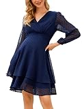 Clearlove Kleid Damen V-Ausschnitt Langarm Umstandskleid Frauen Swiss Dot Stillkleid Schwangere Kleider mit Stillfunktion