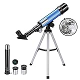 Refraktor Teleskop Astronomie für Kinder, Uverbon Astronomisches Teleskop Fernrohr Astronomy mit Verstellbarem Aluminium Stativ, 360/50 mm 90 x HD Zoom, Tragbares, für Kinder und Erwachsene Anfänger