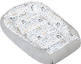 Medi Partners Babynest Kuschelnest Babynestchen 100% Baumwolle Waffle Nestchen Reisebett für Babys Säuglinge 100x60x15cm Sicherer Verschluss (Lichtung mit Grauer Waffle)