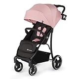 Kinderkraft Kinderwagen TRIG, Kinderbuggy, Liegewagen, Sportwagen, Buggy, Zusammenklappen, Breite und tiefe Sitz, mit Liegeposition, 4 Rad Dämpfung, Große Dach, Zubehör, Rosa