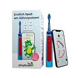 Playbrush Smart Sonic, smarte elektrische Schallzahnbürste für Kinder ab 3 Jahren mit interaktiver Spiele-App, Andruckkontrolle, Timer, 2 Putzprogramme, 1 Aufsteckbürste, 8 Wochen Akku, blau