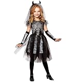W WIDMANN MILANO Party Fashion - Kinderkostüm Skelettbraut, Totenbraut Kostüm für Halloween, Faschingskostüme Kinder, Kleid mit Zubehör
