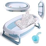 Groß Faltbare Baby Badewanne mit 55 Litern Volumen, Baby Wanne Inkl. Badewanneneinsatz Baby, Baby-haarwaschbecher, Babybadewanne Faltbar für Babys 0-6 Jahre, 80 X 49 X 25 cm