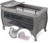 hauck Reisebett Sleep n Play Center Set mit Komfort Matratze und Insektenschutz | Kinderreisebett mit Neugeboreneneinhang, Wickelauflage & Tasche - Dunkelgrau