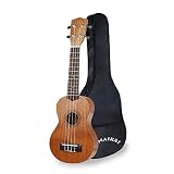 POMAIKAI Sopran Ukulele Uke 21 Zoll Hawaii Gitarre mit Tasche für Kinder und Anfänger (21 Zoll Holz Farbe)